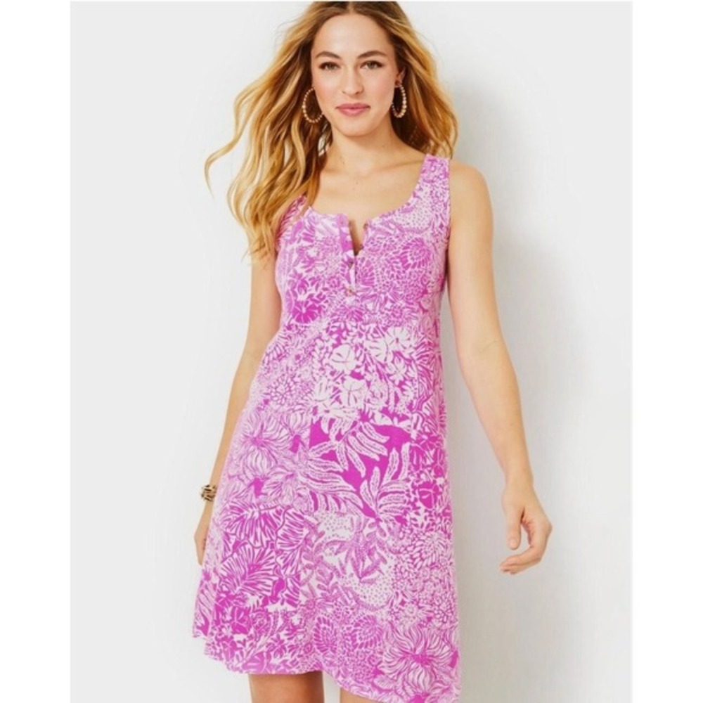 Lilly Pulitzer Lela Henley Tank Dress Wild Fuchsia Sleeveless Shift Dress Size S